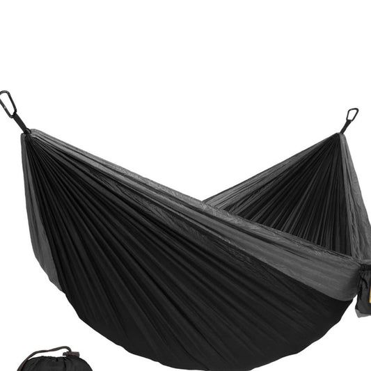 Black double hammock with metal carabiners for connecting to Marina Mount dock attachment points