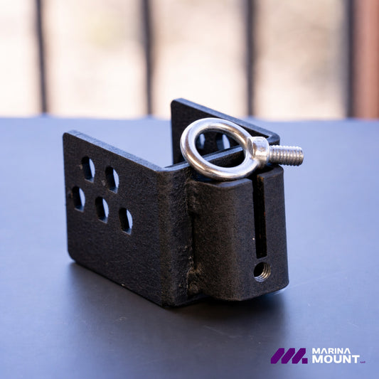 Marina Mount Eye Bolt Attachment for creating a removable rope and line connection point on a dock upright
