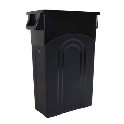 Large black Marina Mount dock waste container with lid and 23-gallon capacity