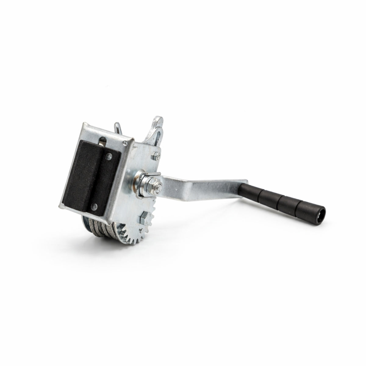 Marina Mount Manual Winch Attachment with hand crank, steel cable, and mounting adapter