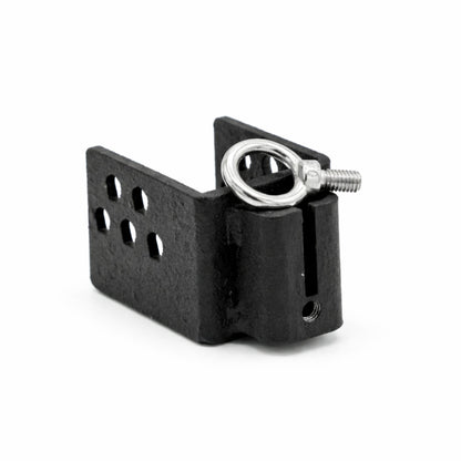 Stainless steel Marina Mount Eye Bolt Attachment displayed with the black dock mounting assembly