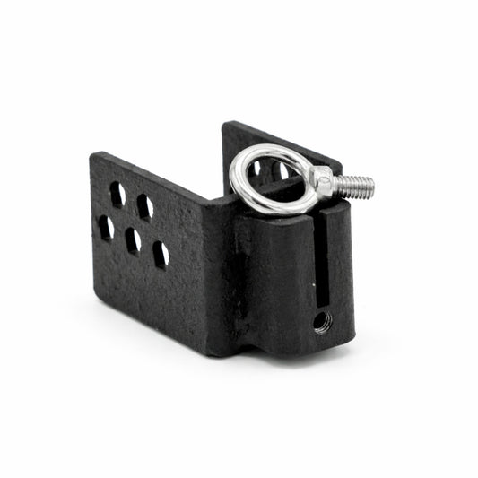 Stainless steel Marina Mount Eye Bolt Attachment displayed with the black dock mounting assembly
